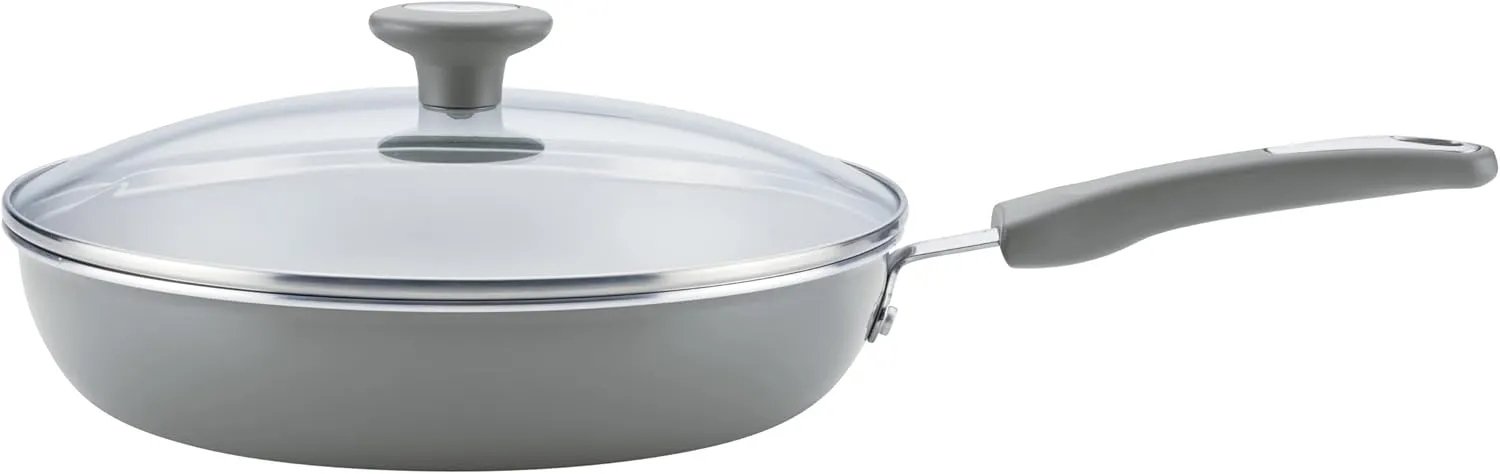 Rachael Ray Get Cooking! Nonstick Cookware Pots and Pans Set, Includes Baking Pan and Cooking Tools, 12 Piece - Gray