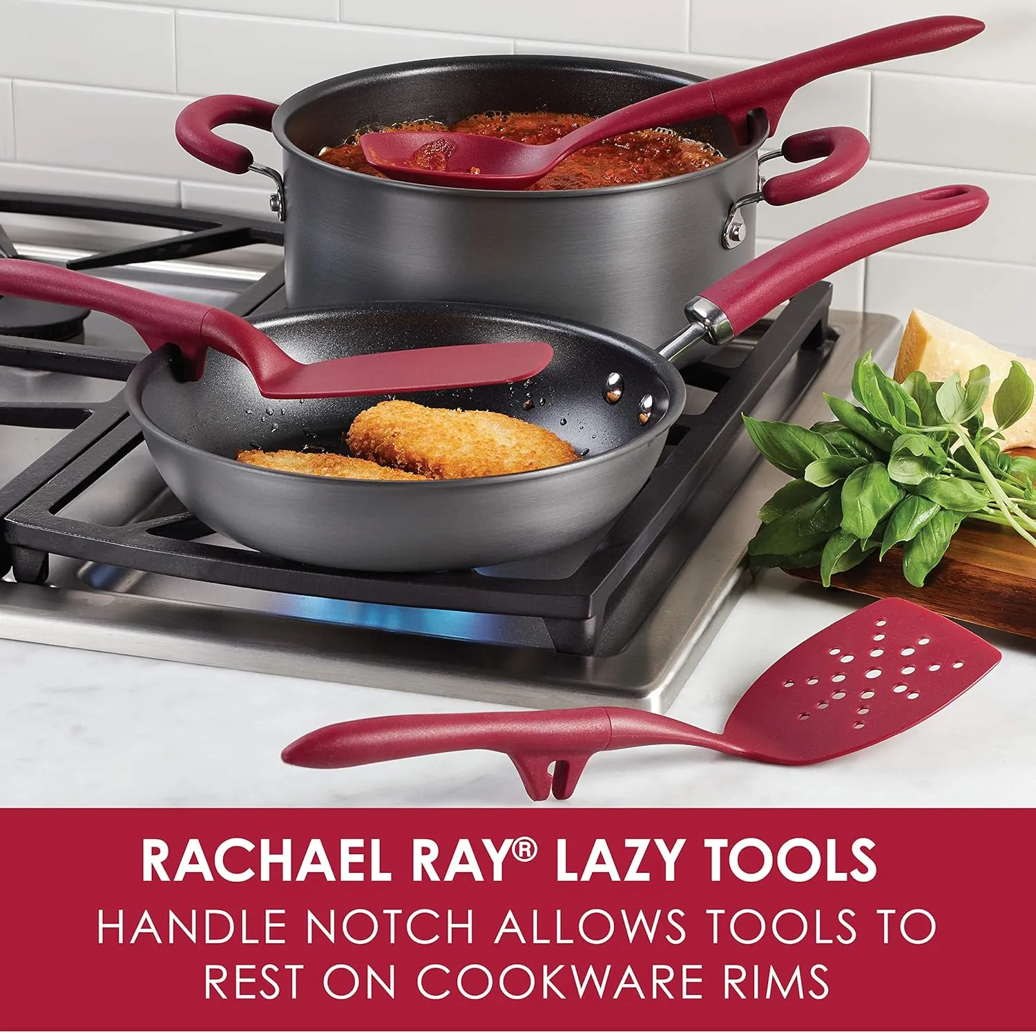 Rachael Ray Tools and Gadgets Flexi Turner and Scraping Spoon Set / Cooking Utensils - 2 Piece, Red