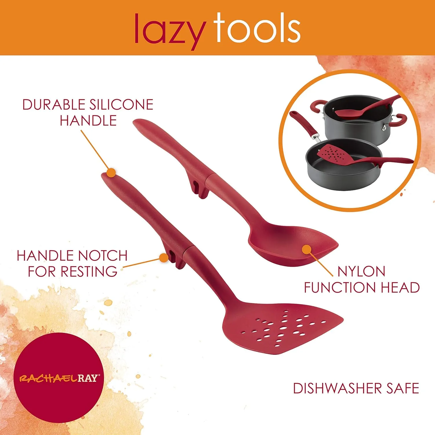 Rachael Ray Tools and Gadgets Flexi Turner and Scraping Spoon Set / Cooking Utensils - 2 Piece, Red