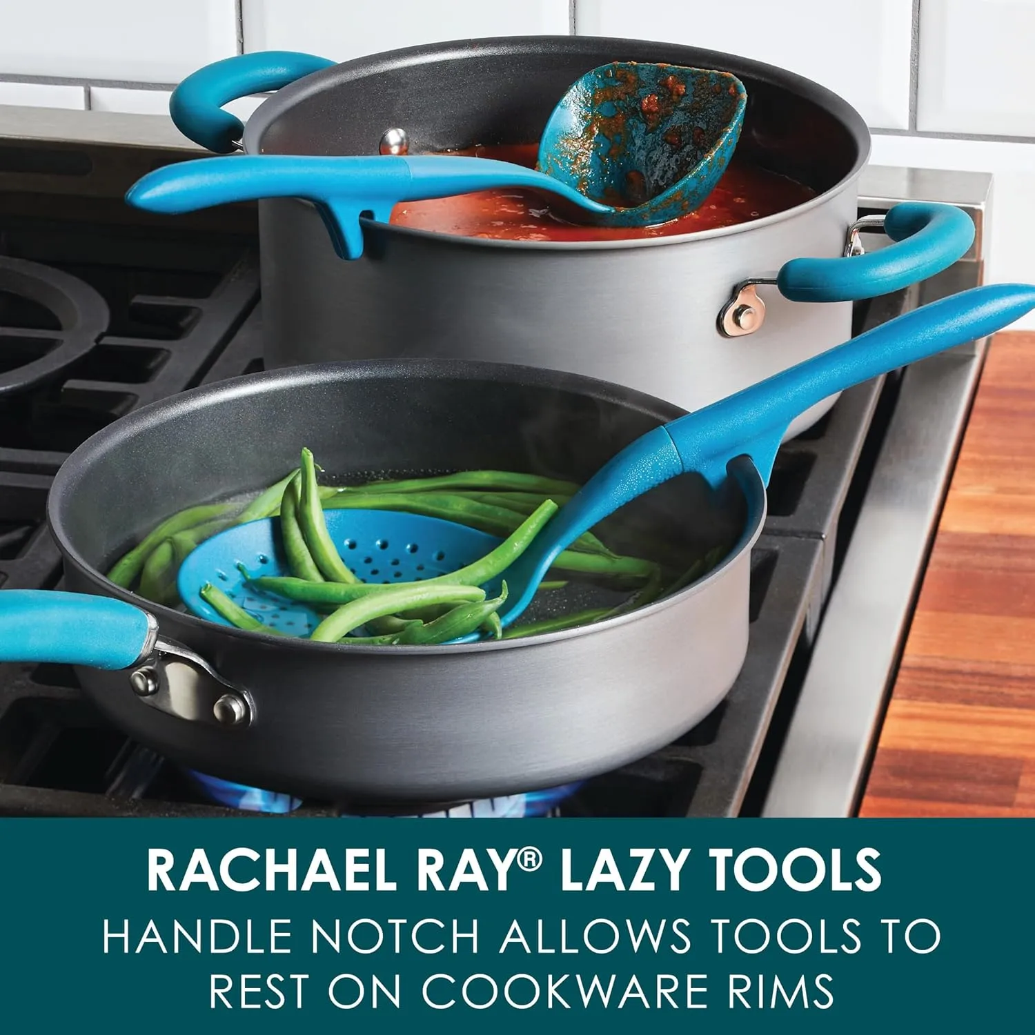 Rachael Ray Tools and Gadgets Kitchen Cooking Utensils Set, 2 Piece, Teal