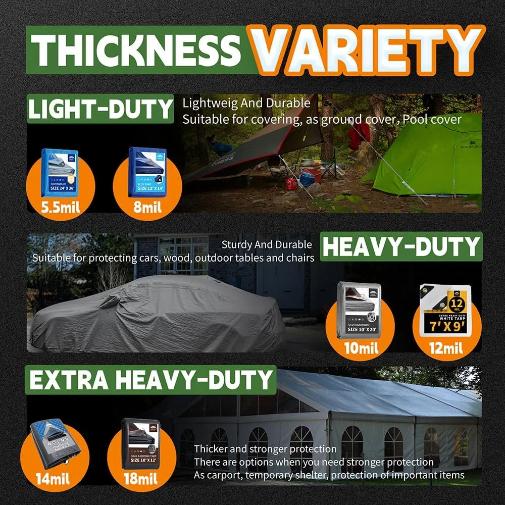 RAINDEWAY Small Tarps Heavy Duty Waterproof 5x5 Feet (3 Pack), 10Mil Multipurpose Poly Tarp Cover with Metal Grommets and Reinforced Edges, Silver/Brown Tarp