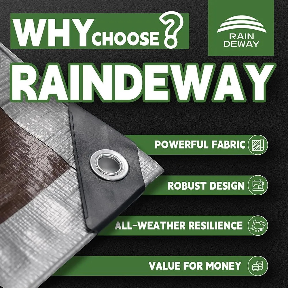 RAINDEWAY Small Tarps Heavy Duty Waterproof 5x5 Feet (3 Pack), 10Mil Multipurpose Poly Tarp Cover with Metal Grommets and Reinforced Edges, Silver/Brown Tarp