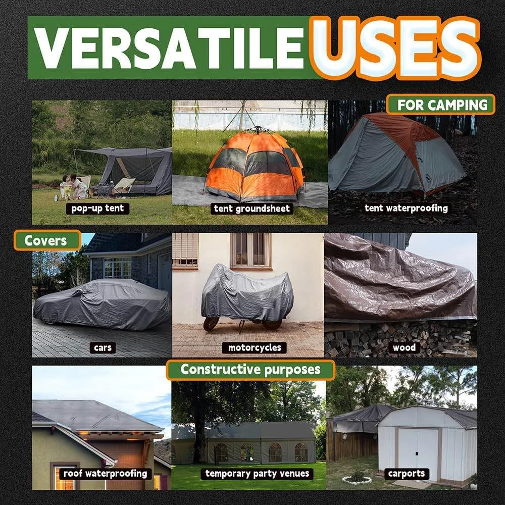 RAINDEWAY Small Tarps Heavy Duty Waterproof 5x5 Feet (3 Pack), 10Mil Multipurpose Poly Tarp Cover with Metal Grommets and Reinforced Edges, Silver/Brown Tarp