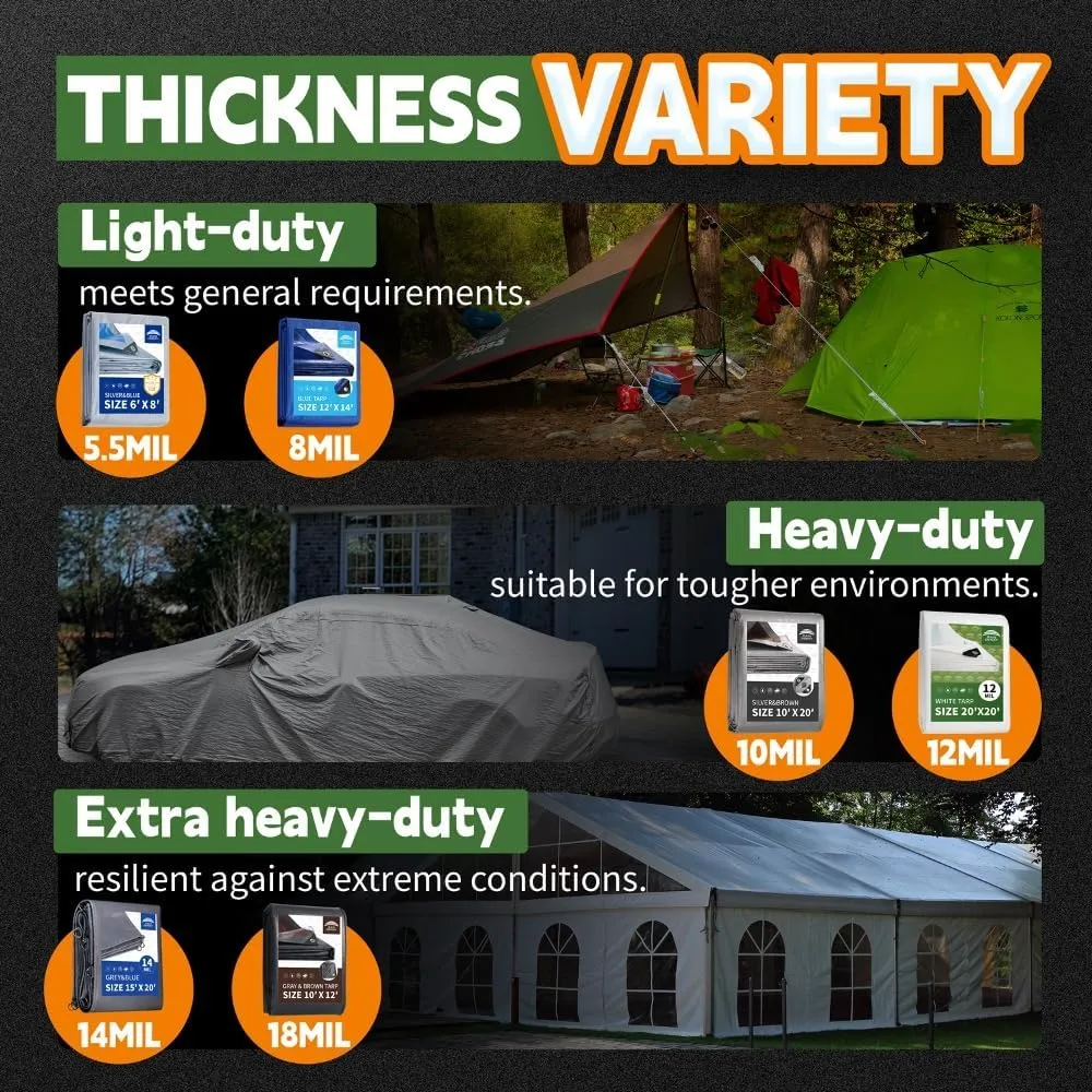 RAINDEWAY Tarps Heavy Duty Waterproof 20x30 Feet -14 Mils Super Heavy Duty Tarp with Metal Rings and Reinforced Corners and Edges, UV Resistant, Multipurpose Poly Tarp,Blue/Gray tarp