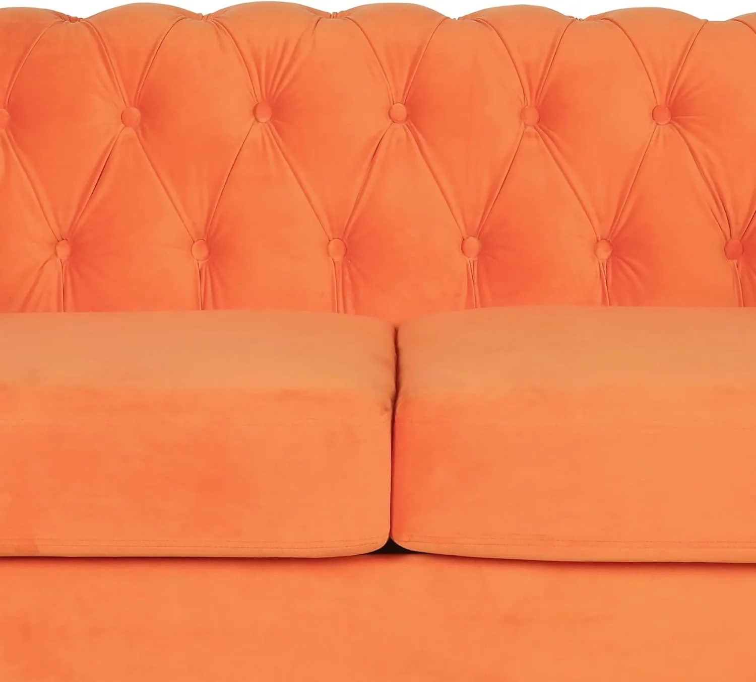 RARZOE 3 Pieces Living Room Furniture Sofa Set, Orange, Chesterfield Style, Velvet Upholstery, Nailhead Trim, Scrolled Arms, 1 Loveseat, 1 Club Chair, 1 Sofa