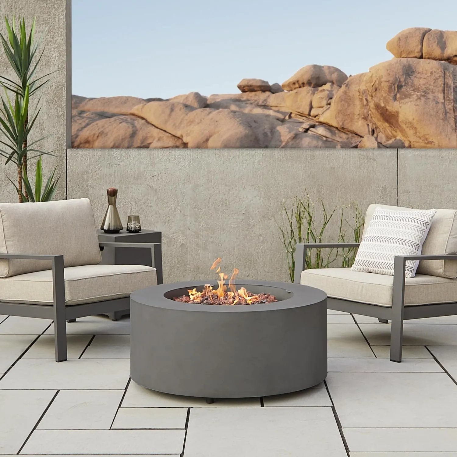 Real Flame Aegean 36" Round Propane or Natural Gas Fire Pit Table, 50,000 BTU, Powder-Coated Steel, Push-Button Ignition, CSA Certified, Lava Rock, Storage Cover, Stainless Steel Burner with Lid