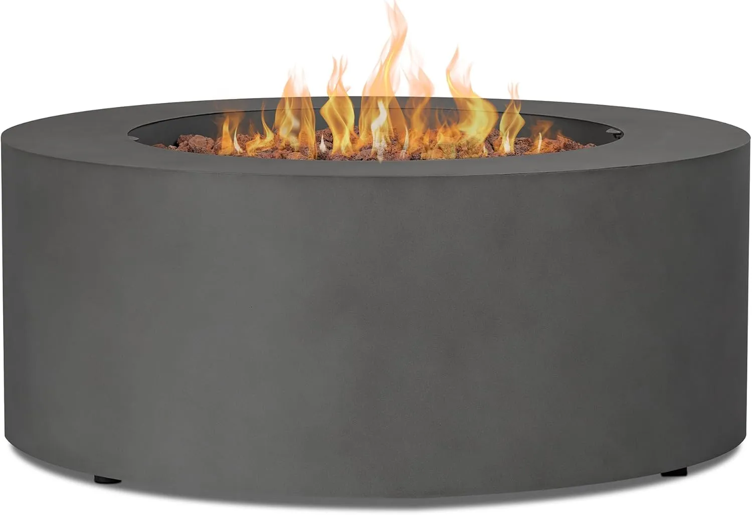 Real Flame Aegean 36" Round Propane or Natural Gas Fire Pit Table, 50,000 BTU, Powder-Coated Steel, Push-Button Ignition, CSA Certified, Lava Rock, Storage Cover, Stainless Steel Burner with Lid