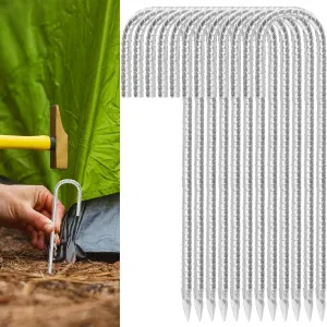Rebar Stakes 12Inch,J Hook Heavy Duty Galvanized Ground Anchors Rebar Tent Stakes 12 Pack for Feed Garden Trampoline Tarps and Yard Art Camping Tents Swings Football Nets Nflatable Decorations