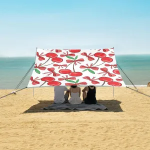 Red Cherry Bow Pattern Beach Camping Tent Sun Shelter for Whole Family, Beach Shade Canopy with UPF50  UV Protection,Easy Set Up and Carry,Outdoor Shade for Trips, Fishing, Backyard Fun Picnics