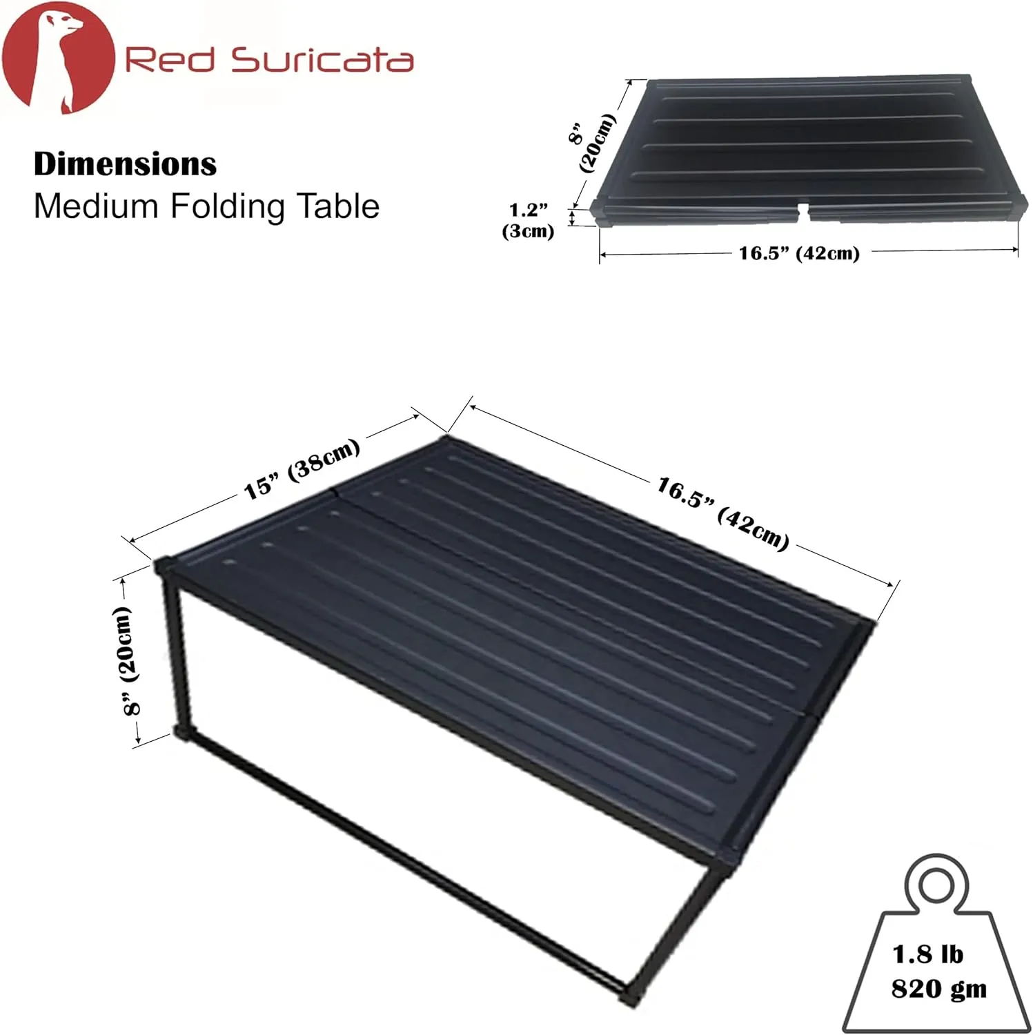 Red Suricata Camping & Beach Table - Folding Portable Lightweight Metal Picnic Table for Outdoors, Camp, Hiking & Trekking (Medium)