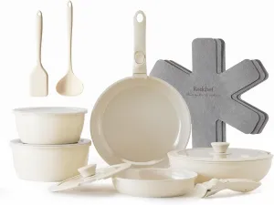 Redchef Ceramic Pots and Pans Set, Nonstick Kitchen Cookware Set with Detachable Handle, Non Toxic Cookware Set 16pcs, PFAS PFOA & PTFE Free, RV Ceramic Cookware for Camping, Dishwasher/Oven Safe