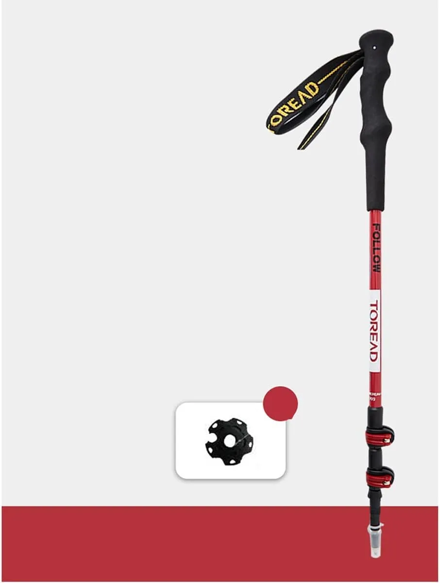 Retractable Trekking Poles, Straight Handles and T-Handles, Suitable for Hiking, Wading, Mountaineering, Traveling, Unisex. (Color : Red)