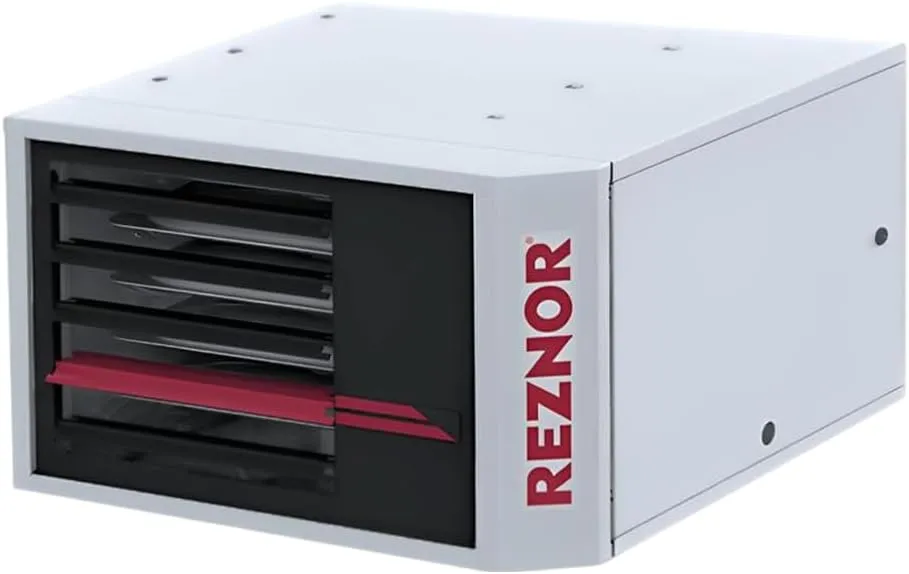 Reznor 30,000 BTU Unit Natural Gas Heater Indoor Use Garage and Shop Heater | Quiet Forced Air, Ceiling Mount, Low Static Propeller Fan | UDXC-30
