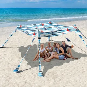 Rhino Valley Beach Tent Sun Shelter, Beach Canopy Tent Sun Shade UPF50  Protection with 8 Sandbags 4 Stability Poles, Outdoor Beach Shade Canopy for Beach, Camping, Fishing