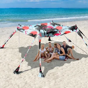 Rhino Valley Beach Tent Sun Shelter, Beach Canopy Tent Sun Shade UPF50  Protection with 8 Sandbags 4 Stability Poles, Outdoor Beach Shade Canopy for Beach, Camping, Fishing