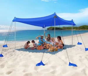 Rhino Valley Beach Tent Sun Shelter, Beach Canopy Tent Sun Shade UPF50  Protection with 8 Sandbags 4 Stability Poles, Outdoor Beach Shade Canopy for Beach, Camping, Fishing