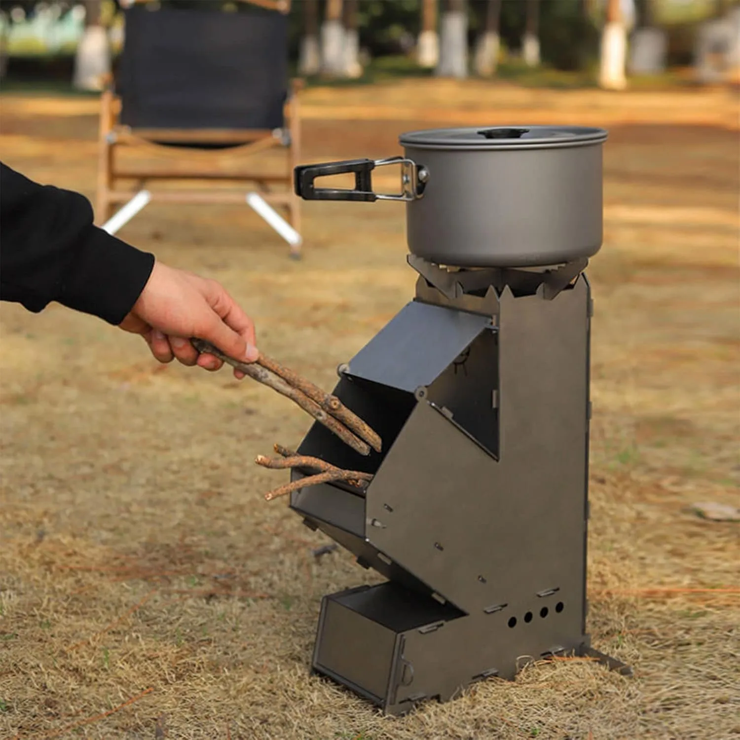 Rocket Stove Portable Wood Burning Stove Camping Hiking Survival Backpacking Stove Detachable Powerful Efficient Wood Burning and Low Smoke Gasification for Quick Boil Compact