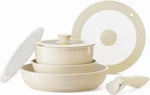 Rockurwok 7pcs Pots and Pans Set Non Stick, Ceramic Cookware Set Detachable Handle, Induction Nonstick Cookware Set Non-toxic RV Kitchen Cooking Set with Removable Handle, PFAS and PFOA Free (White)