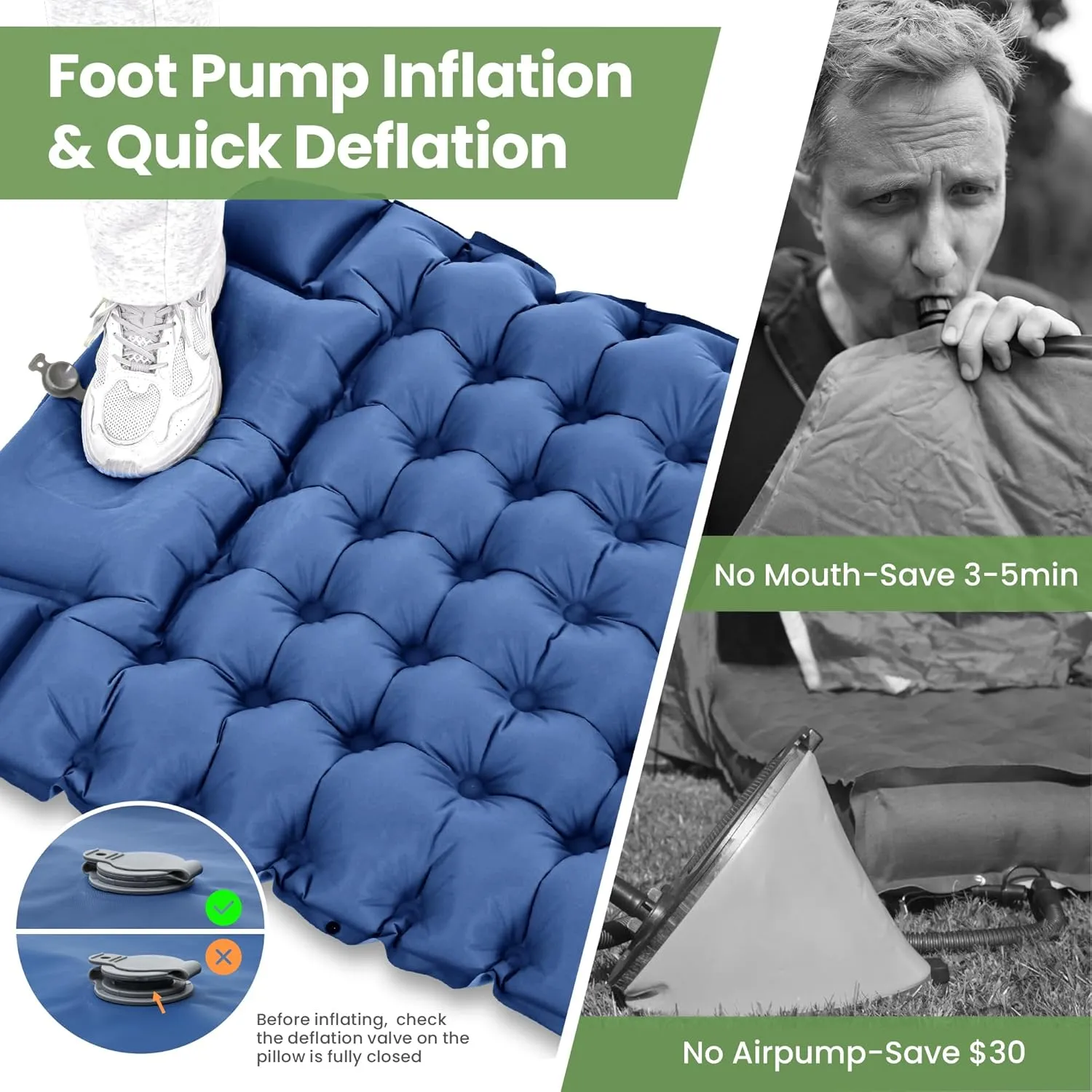 ropoda Extra Thickness 3.9'' Inflatable Sleeping Pad for Camping with Pillow, Built-in Foot Pump, 77''*27'' Sleeping Mat with Carry Bag, Ultralight & Compact Camping Mattress for Hiking, Camping Pad