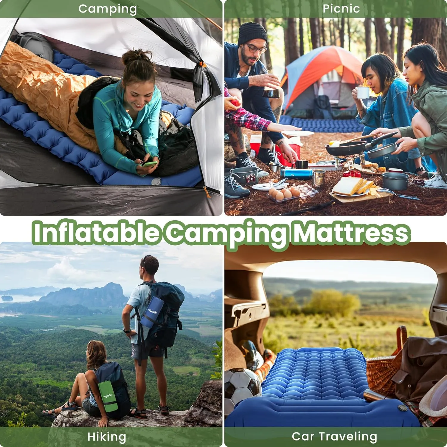 ropoda Extra Thickness 3.9'' Inflatable Sleeping Pad for Camping with Pillow, Built-in Foot Pump, 77''*27'' Sleeping Mat with Carry Bag, Ultralight & Compact Camping Mattress for Hiking, Camping Pad