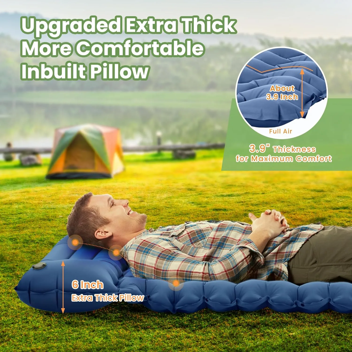 ropoda Extra Thickness 3.9'' Inflatable Sleeping Pad for Camping with Pillow, Built-in Foot Pump, 77''*27'' Sleeping Mat with Carry Bag, Ultralight & Compact Camping Mattress for Hiking, Camping Pad