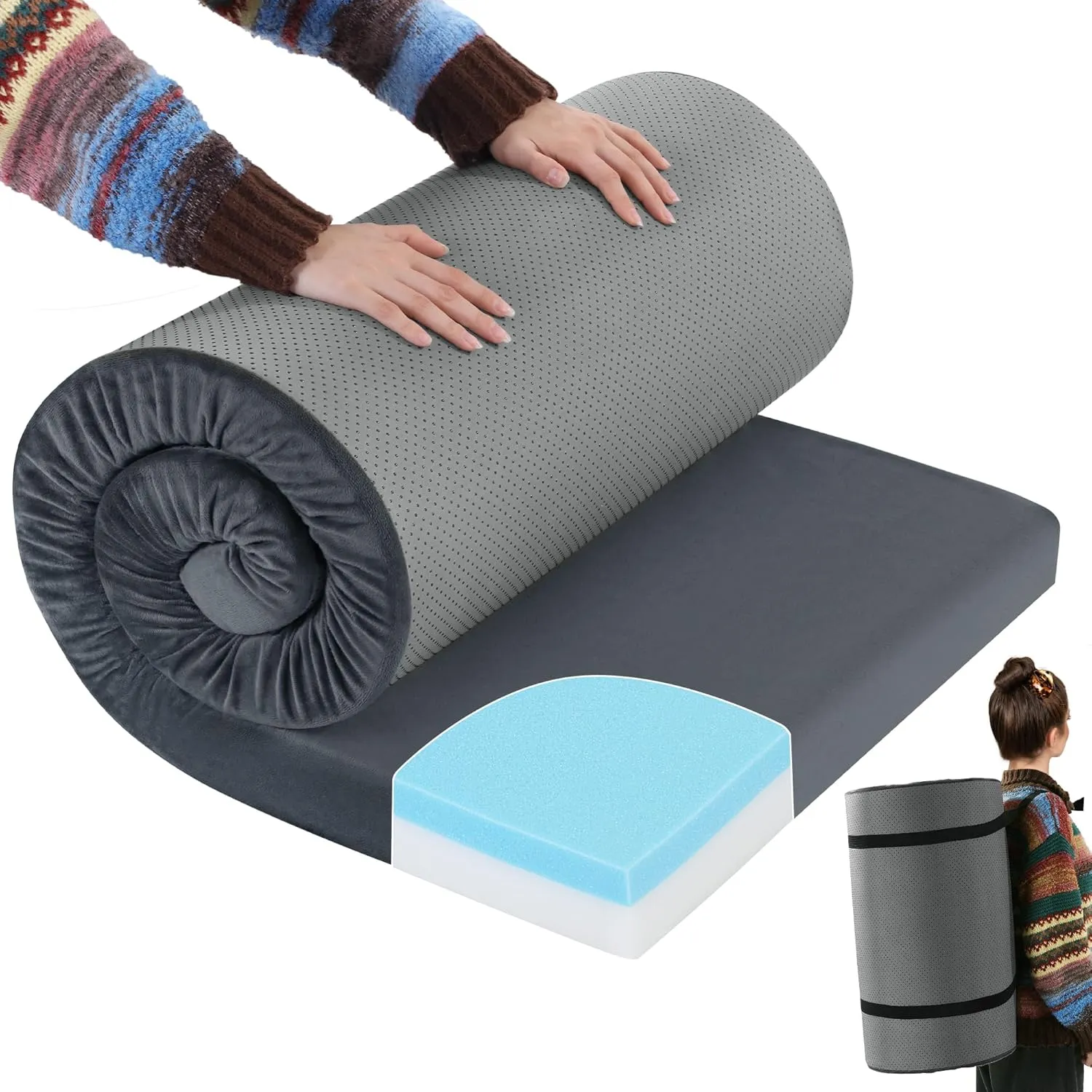 ROYALAY Memory Foam Camping Mattress for Sleeping, Foldable and Portable Mattress for Adult, Camping Bed for Travel, Truck, Bed, Tent