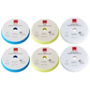 RUPES WF Series 6.5" Rotary Waffle Foam Pads Bundle - Includes 2 Coarse, 2 Fine and 2 Ultra-Fine Foam Pads - Tailored to Meet The Diverse Needs of Automotive Detailing