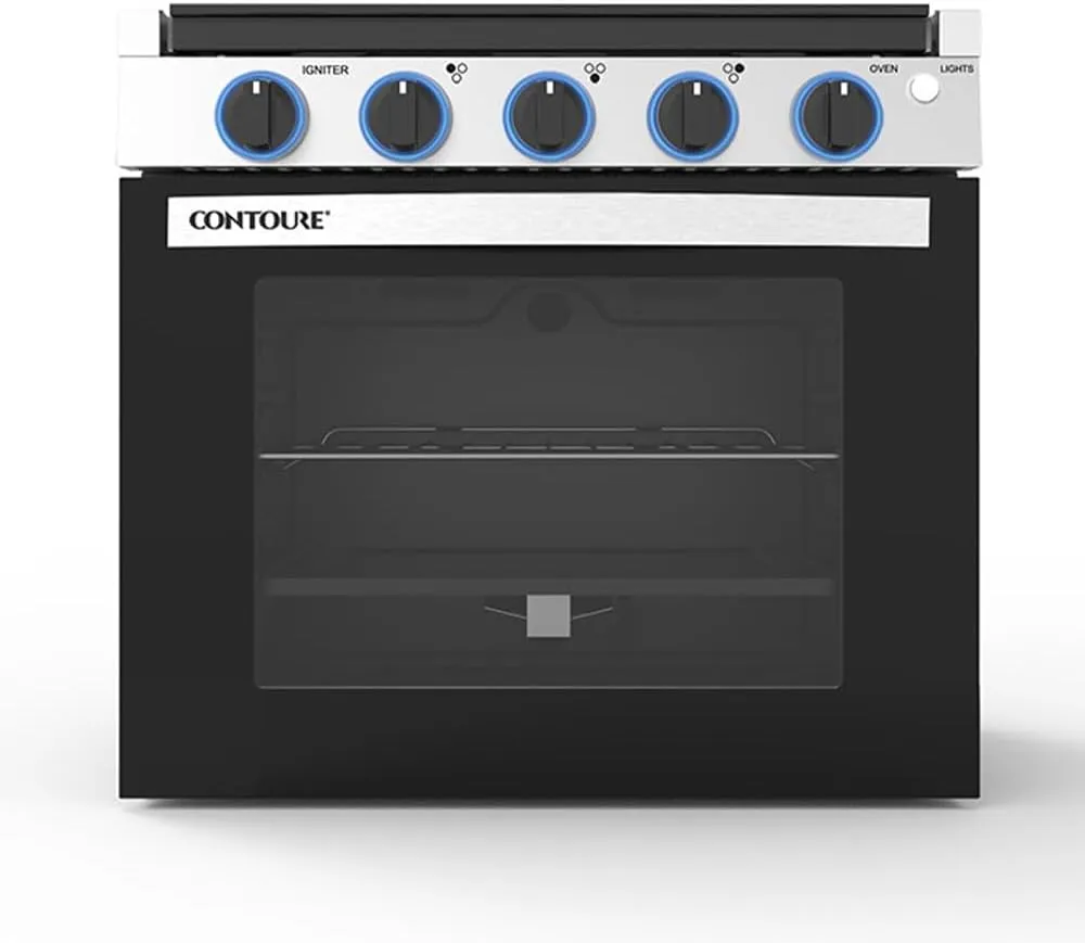 RV 3-Burner Drop-In Gas Range 21" | Black with Stainless Steel Accents | Stylish LED Knobs | Easy-Clean Oven | Propane-Powered | CSA Certified | GR-21BTC
