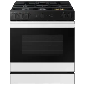 Samsung Bespoke NSG6DB870012AA Gas Range, 6 cu. ft. Capacity, 30 inch Exterior Width, Self Clean, True Convection, 5 Burners, Air Fry, 23,000 BTU Highest Burner, White Glass, Griddle, Wok Ring, Temperature Probe, True European Convection