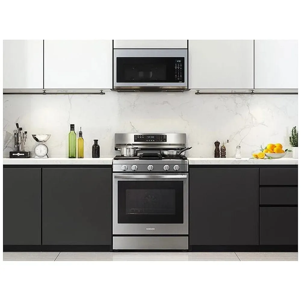 Samsung NX60A6711SS - NX60A6711SS/AA Gas Range, 30 inch Exterior Width, Self Clean, Convection, 5 Burners, 6.0 cu. ft. Capacity, Storage Drawer, Air Fry, 1 Ovens, Stainless Steel color True European Convection