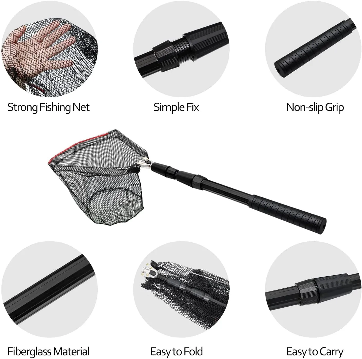 SAN LIKE Fishing Net Fish Landing Net Collapsible Fish Net with Anti-Slip Telescoping Rubber Pole Handle for Kids Adults in Saltwater Freshwater Multi-Size Extending to 37/42/43/51/69/71/89/98inch