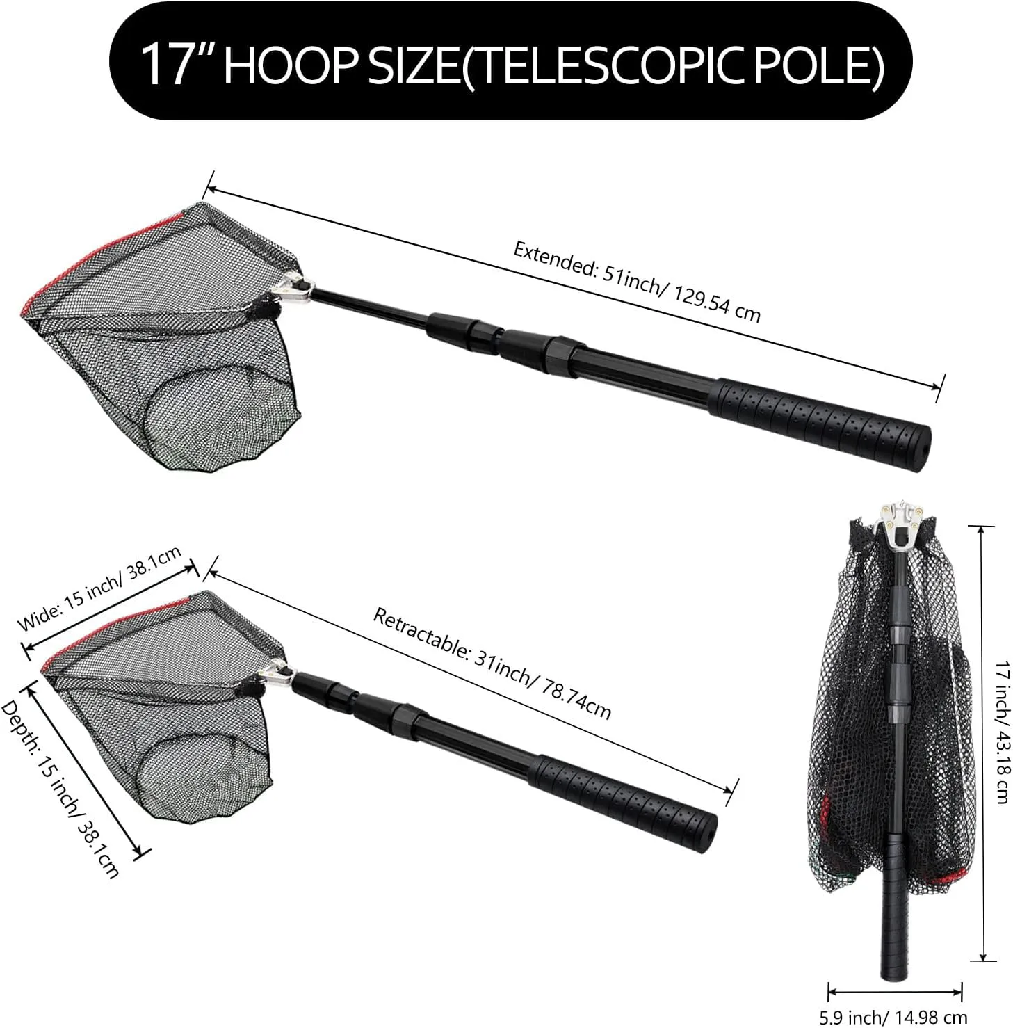 SAN LIKE Fishing Net Fish Landing Net Collapsible Fish Net with Anti-Slip Telescoping Rubber Pole Handle for Kids Adults in Saltwater Freshwater Multi-Size Extending to 37/42/43/51/69/71/89/98inch