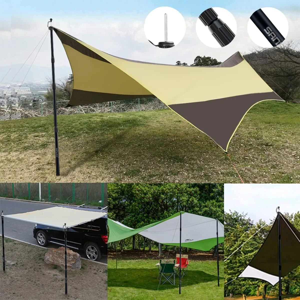 SANLIKE Tent Poles for Tarp, 98 in Tarp Poles Set of 2, Tent Poles Replacement, Telescoping Pole, Canopy Poles, Camping Poles for Rooftop Tents, Trekking Pole Tent for Rain Fly, Camper, Awning – Black