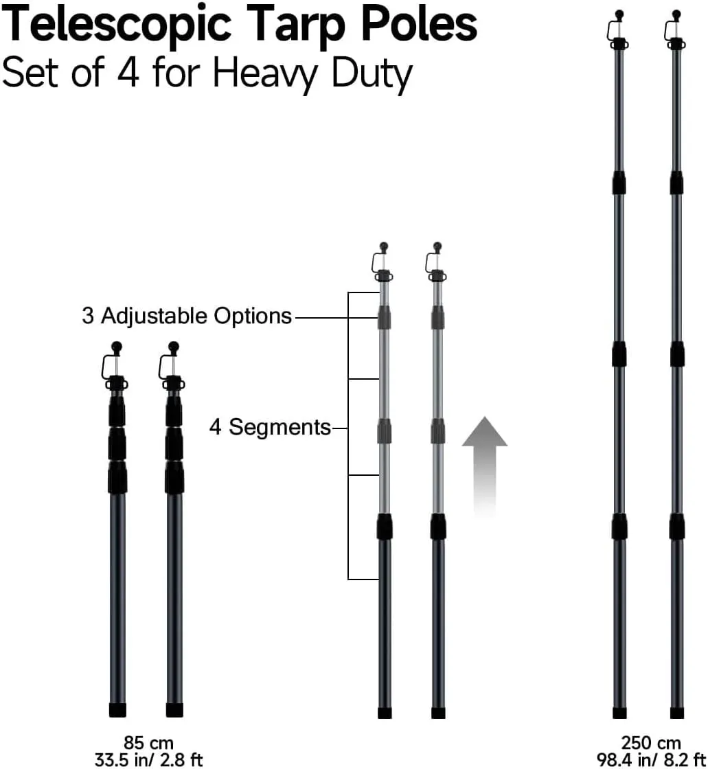 SANLIKE Tent Poles for Tarp, 98 in Tarp Poles Set of 2, Tent Poles Replacement, Telescoping Pole, Canopy Poles, Camping Poles for Rooftop Tents, Trekking Pole Tent for Rain Fly, Camper, Awning – Black