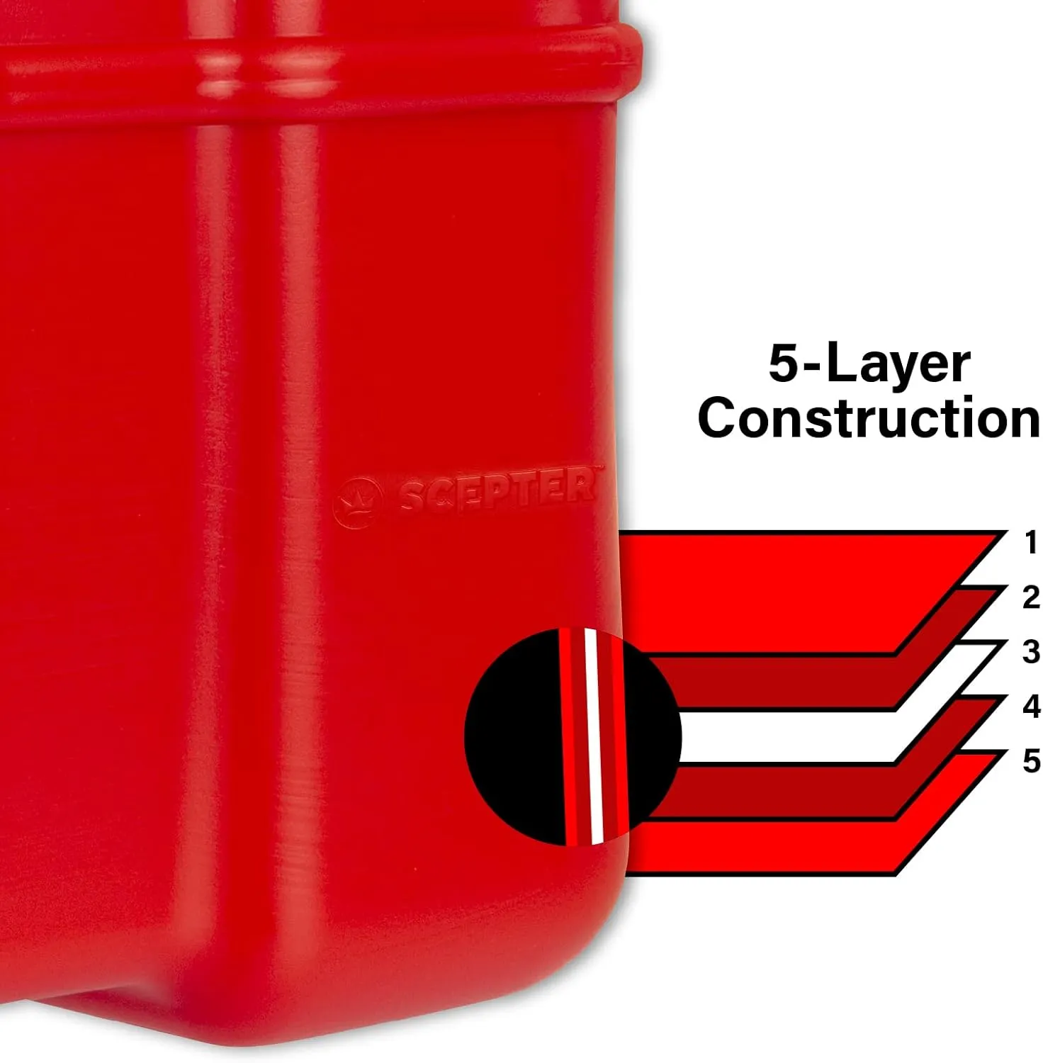 Scepter 12 Gallon Portable Marine Gas Can, Large Capacity Boat Fuel Tank, 2-Way Vented Cap, Built-In Fuel Gauge & Pick-Up, Handles, EPA & CARB Compliant, Tall Profile, 22.9"L x 14.3"W x 13.9"H (08668)