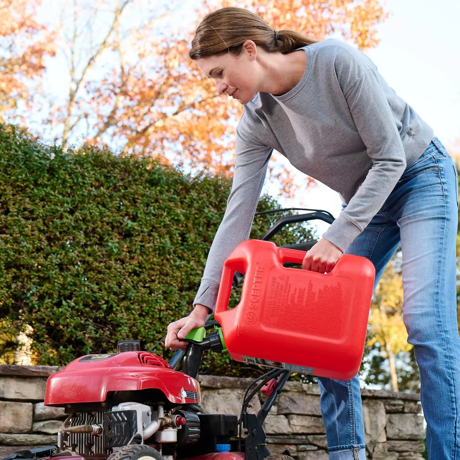 Scepter SmartControl Plastic Dual Handle 5 Gal Gasoline Can Container Jug w/Controllable Flow Nozzle Spout and Capless Gas Tank Funnel, 1 Pack, Red