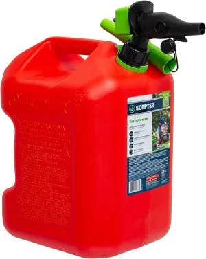 Scepter SmartControl Plastic Dual Handle 5 Gal Gasoline Can Container Jug w/Controllable Flow Nozzle Spout and Capless Gas Tank Funnel, 1 Pack, Red