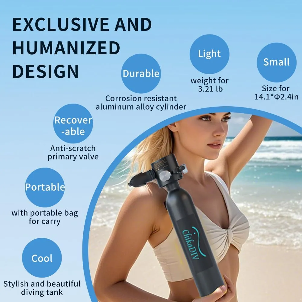 Scuba Mask with Air Tank System, 0.5L Mini Diving Tank & Full Face Mask Kit, Portable Lung Tank Sub Mask for 6-10 Minute Underwater Breathing, Complete Travel Scuba Gear Set