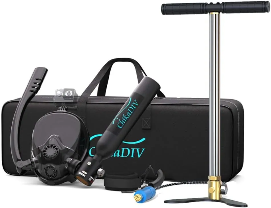 Scuba Mask with Air Tank System, 0.5L Mini Diving Tank & Full Face Mask Kit, Portable Lung Tank Sub Mask for 6-10 Minute Underwater Breathing, Complete Travel Scuba Gear Set