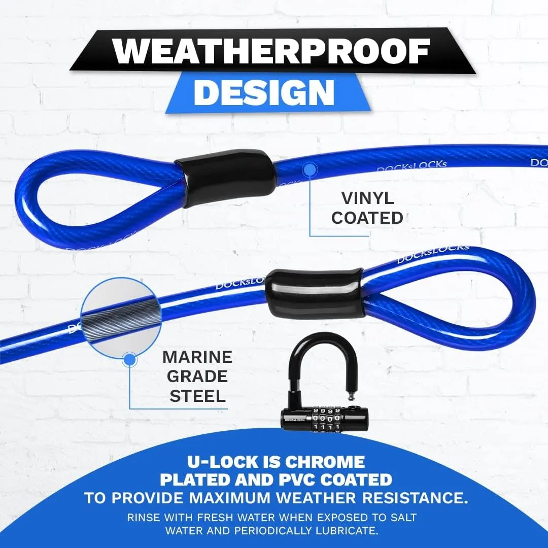 Security Cable Lock Set (5' to 25') Looped Ends, Weatherproof, Keyless Compact U-Lock with Combination, Anti-Theft for Bikes, Equipment 5ft