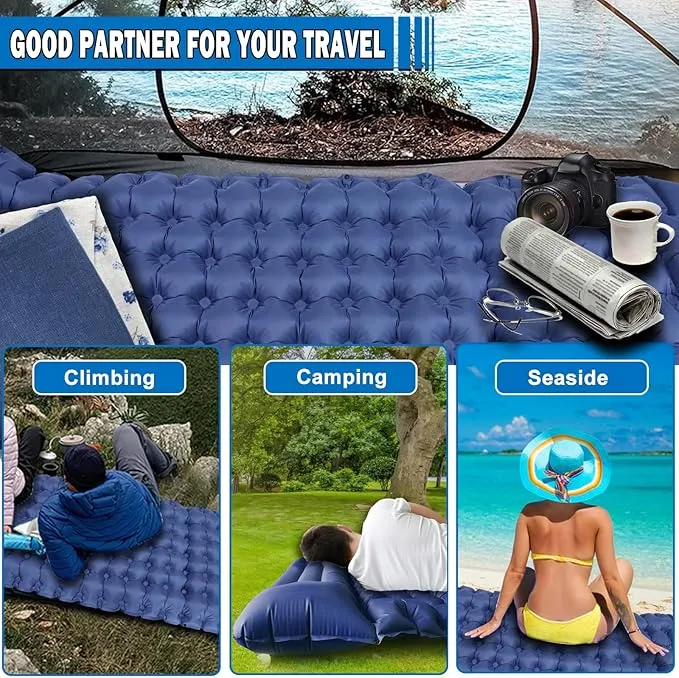 Self Inflating Camping Sleeping Pad, Built-in Foot Pump & Pillow Inflatable Camping Mat Single Air Mattress for Hiking, Camping Mattress Sleeping Pad for Camping Hiking Tent Travel