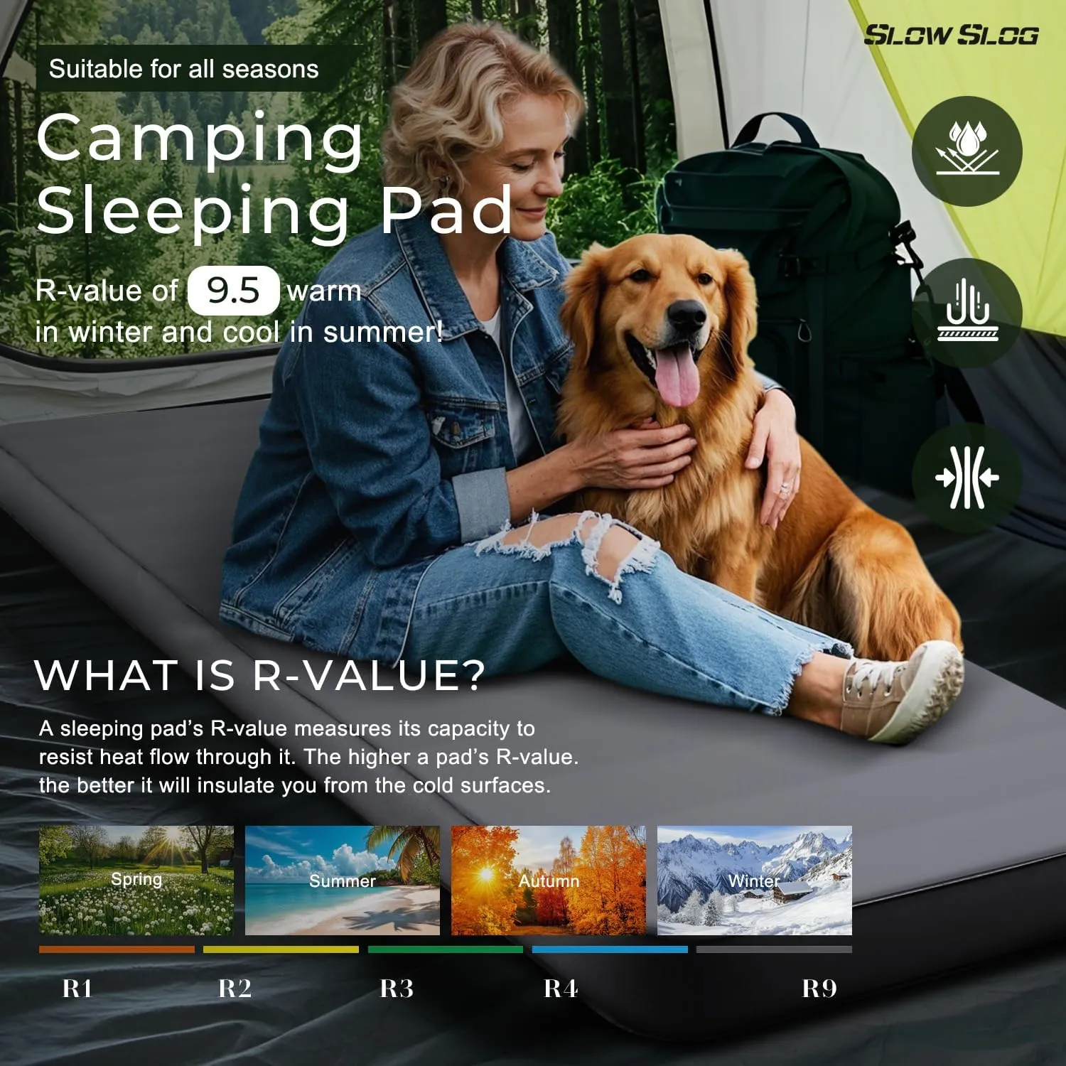 Self-Inflating Sleeping Mats for Outdoor 4in Ultra-Thick Foam Sleeping Pad Inflatable Camping Mattress with Pump Sack, Portable Camping Pad for 4-Season, Gray