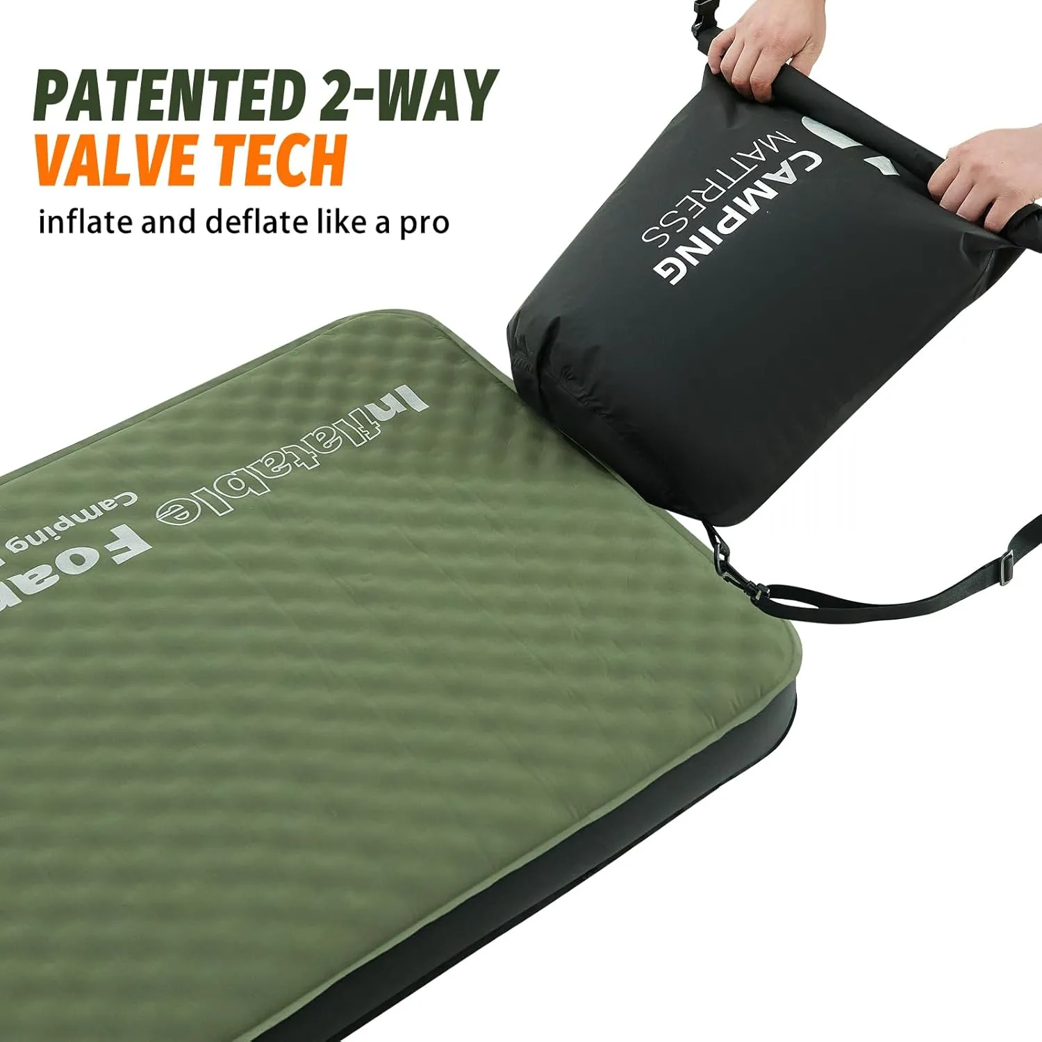 Self Inflating Sleeping Pad, 4in Ultra-Thick Foam Camping Cot Mattress with Air Pump Sack, Sleeping Mat for Adults Inflatable Camping Pad Mattress, Cot Bed, Travel, Car, Tent, Home, Army Green