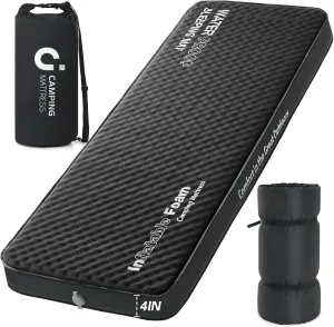 Self Inflating Sleeping Pad, 4in Ultra-Thick Foam Camping Mattress with Air Pump Sack Small Single Size, Sleeping Mats for Adults Inflatable Camping Pad, Single Bed, Travel, Car, Tent, Home, Black7