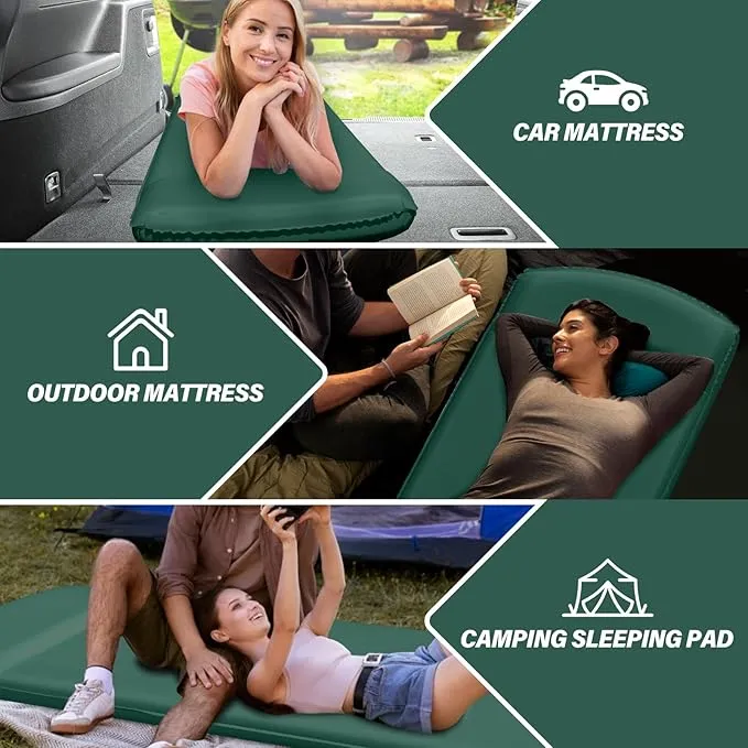 Self Inflating Sleeping Pad for Camping - 3.1" Thick Foam Sleeping Pad with Inflatable Bag, Lightweight Inflatable Camping Mattress Pad for Car Camping Backpacking Hiking Camping Mat(Green)