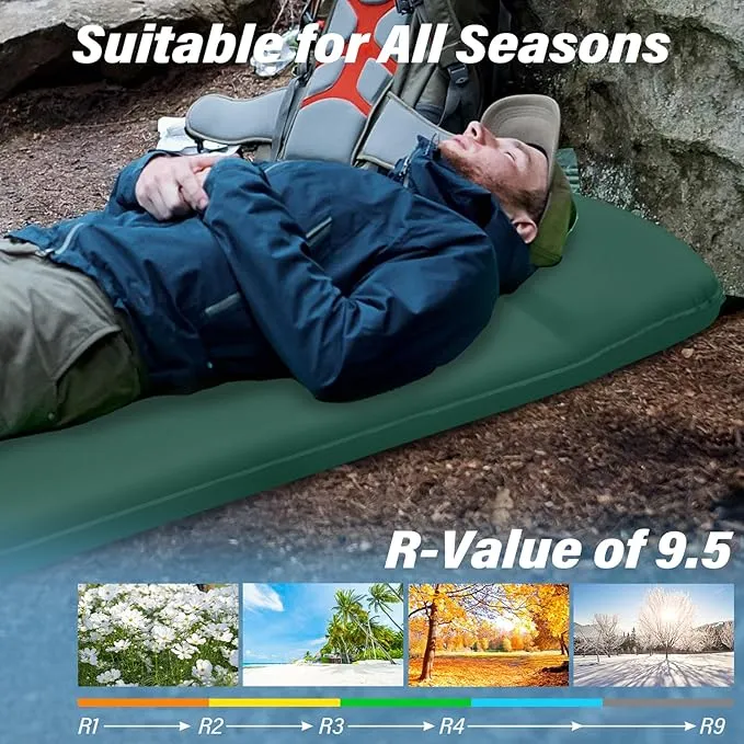 Self Inflating Sleeping Pad for Camping - 3.1" Thick Foam Sleeping Pad with Inflatable Bag, Lightweight Inflatable Camping Mattress Pad for Car Camping Backpacking Hiking Camping Mat(Green)