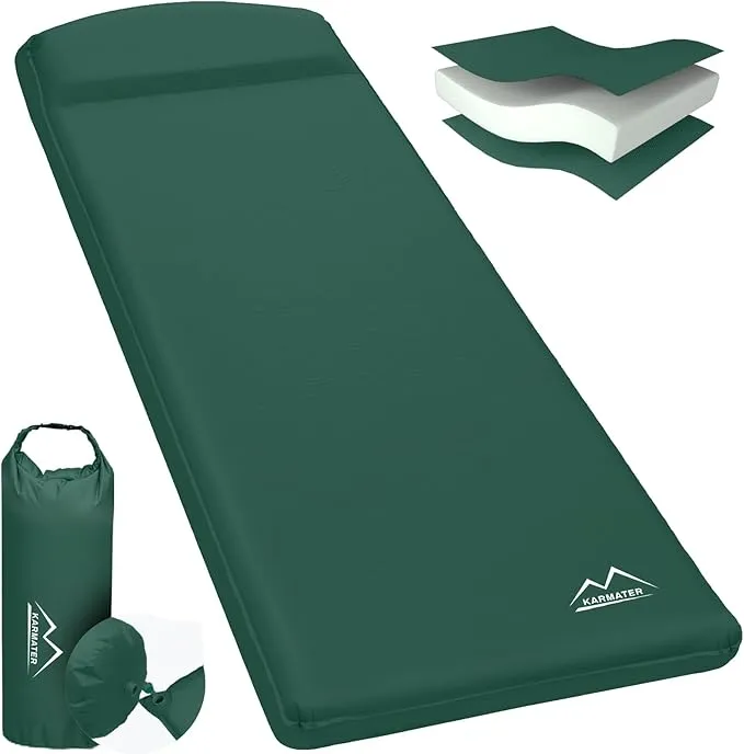 Self Inflating Sleeping Pad for Camping - 3.1" Thick Foam Sleeping Pad with Inflatable Bag, Lightweight Inflatable Camping Mattress Pad for Car Camping Backpacking Hiking Camping Mat(Green)
