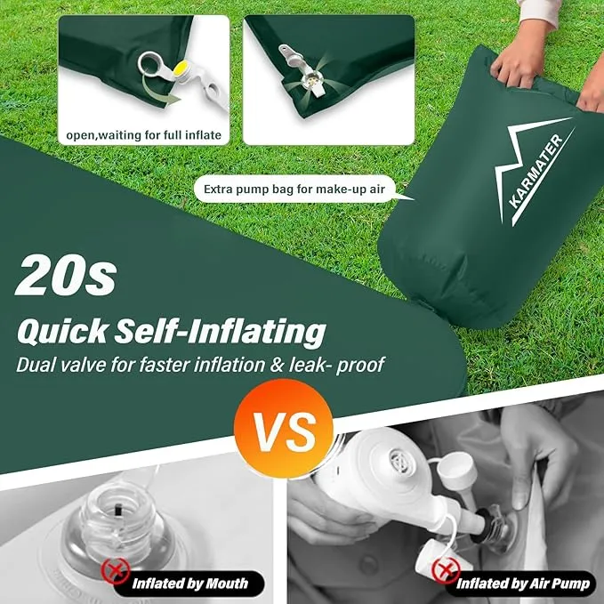 Self Inflating Sleeping Pad for Camping - 3.1" Thick Foam Sleeping Pad with Inflatable Bag, Lightweight Inflatable Camping Mattress Pad for Car Camping Backpacking Hiking Camping Mat(Green)