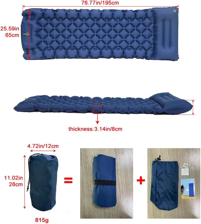 Self-Inflating Sleeping Pad for Camping, Camping Sleeping Pad with Built-in Pump, Extra Thickness Inflatable Sleeping Mat, Ultralight Compact Waterproof Air Mattress for Travel (Blue)