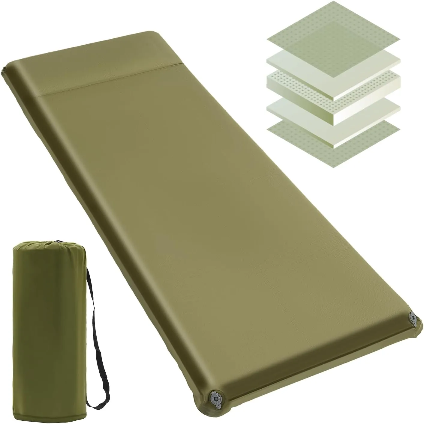 Self Inflating Sleeping Pad - Ultra-Thick Memory Foam, 20s Inflation, Insulated, Portable Air Mattress Mat with Pillow for Car Camping, Backpacking, Travel, Tent, Floor